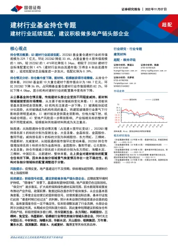 建材行业基金持仓专题:建材行业延续低配,建议积极做多地产链头部企业-20221107-国信证券-16页