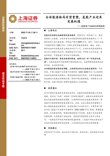 氢能源产业链相关转债梳理:全球能源格局有望重塑,氢能产业迎来发展机遇-20220408-上海证券-20页