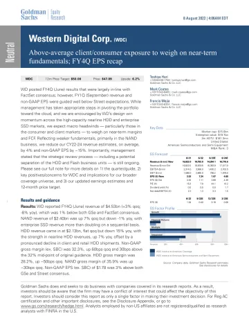 Western Digital Corp. (WDC)_ Above-average client_consumer exposure to weigh on near-term fundamentals; FY4Q EPS recap(1)