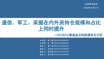2022Q3公募基金及陆股通持仓分析:通信、军工、采掘在内外资持仓规模和占比上同时提升-20221027-华安证券-42页