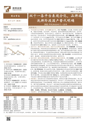 商业贸易行业2022年化妆品双十一点评:双十一各平台表现分化,品牌端洗牌阶段国产替代明确-20221115-德邦证券-21页