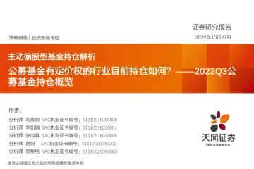 主动偏股型基金持仓解析:2022Q3公募基金持仓概览,公募基金有定价权的行业目前持仓如何?-20221027-天风证券-39页