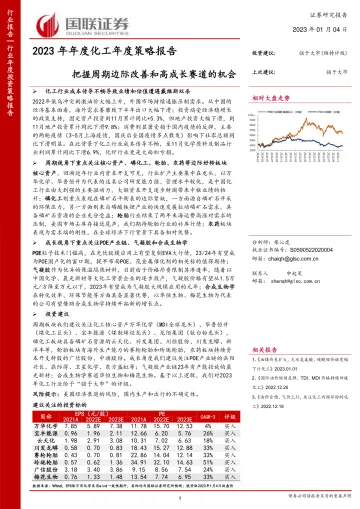 2023年年度化工行业年度策略报告:把握周期边际改善和高成长赛道的机会-20230104-国联证券-29页