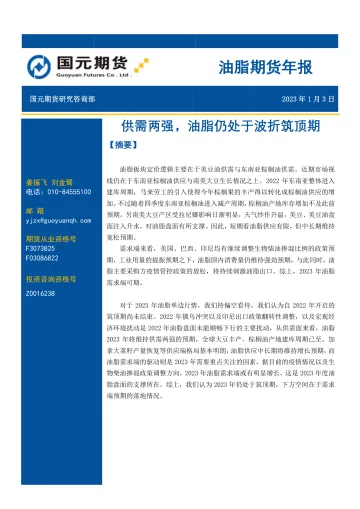 油脂期货年报:供需两强,油脂仍处于波折筑顶期-20230103-国元期货-24页