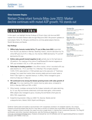 China Consumer Staples_ Nielsen China infant formula (May-June 2022)_ Market decline continues with muted ASP growth; Yili st...(1)