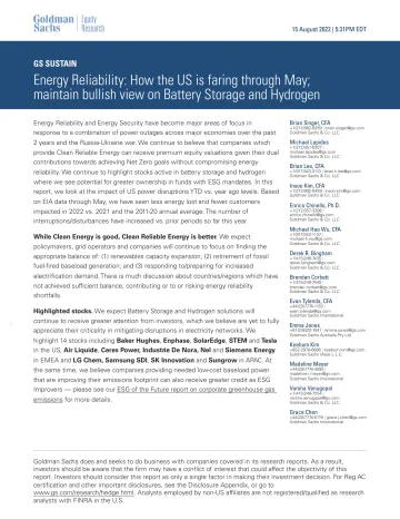 GS SUSTAIN_ Energy Reliability_ How the US is faring through May; maintain bullish view on Battery Storage and Hydrogen(1)