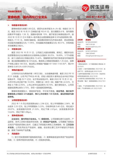 可转债打新系列:蒙泰转债,国内丙纶行业龙头-20221101-民生证券-15页