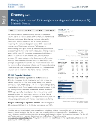 Diversey (DSEY)_ Rising input costs and FX to weigh on earnings and valuation post 2Q; Maintain Neutral(1)