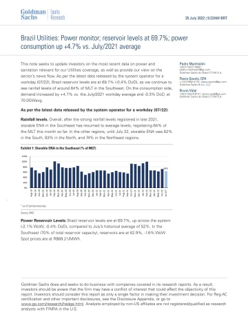 Brazil Utilities_ Power monitor; reservoir levels at 69.7%; power consumption up +4.7% vs. July_2021 average(1)