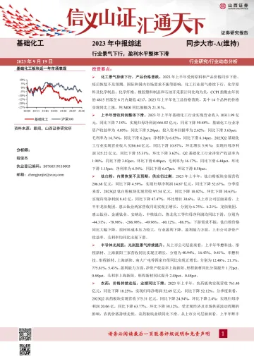 基础化工行业2023年中报综述:行业景气下行,盈利水平整体下滑-20230919-山西证券-25页