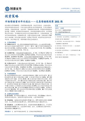 交易情绪跟踪第161期:市场情绪重回年内低位-20220928-国盛证券-16页