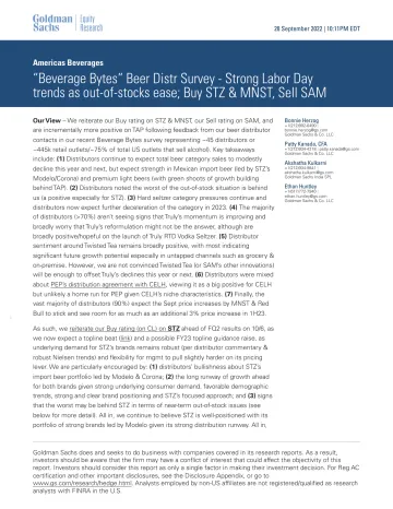 Americas Beverages_ _Beverage Bytes_ Beer Distr Survey - Strong Labor Day trends as out-of-stocks ease; Buy STZ & MNST, Sell SAM(1)