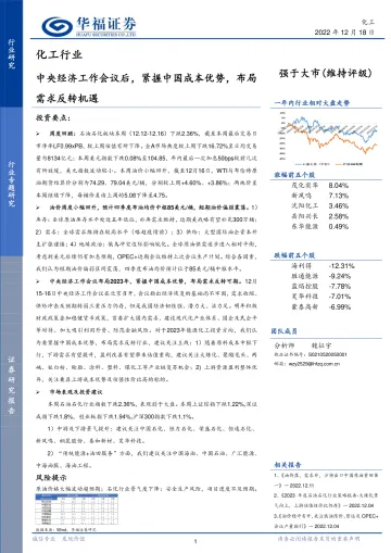 化工行业:中央经济工作会议后,紧握中国成本优势,布局需求反转机遇-20221218-华福证券-23页