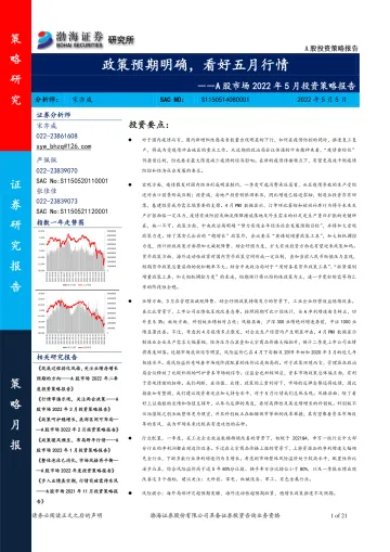 A股市场2022年5月投资策略报告:政策预期明确,看好五月行情-20220505-渤海证券-21页