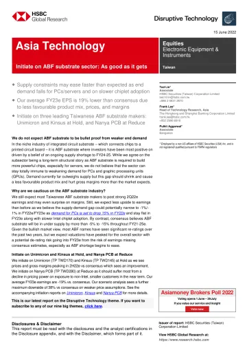 HSBC-亚太地区电子设备和仪器行业-亚洲科技:启动ABF基板领域-2022.6.15-29页