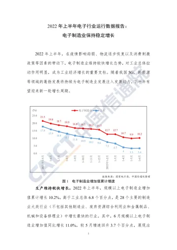 中国信通院发布2022年上半年电子行业运行数据报告-4页