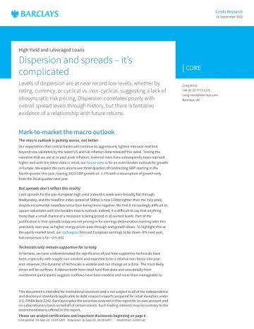 High Yield and Leveraged Loans Dispersion and spreads – it’s complicated