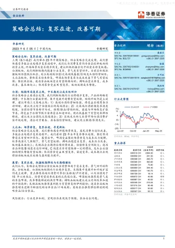 华泰证券-食品饮料行业策略会总结:复苏在途,改善可期-230605