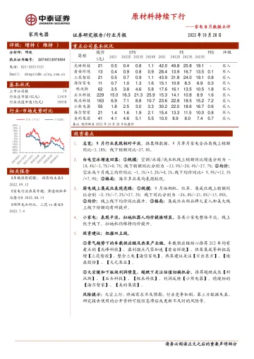家电行业9月数据点评：原材料持续下行-20221028-中泰证券-15页