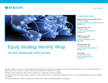 Equity Strategy Monthly Wrap Q3 and September 2022 review