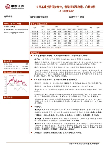 建筑装饰行业9月经济数据点评:9月基建投资保持高位,制造业延续稳增、凸显韧性-20221024-中泰证券-17页