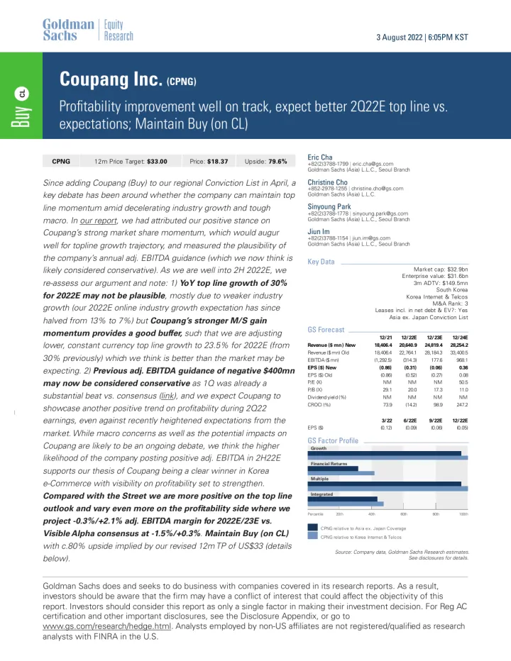 Coupang Inc. (CPNG)_ Profitability improvement well on track, expect better 2Q22E top line vs. expectations; Maintain Buy (on...(1)