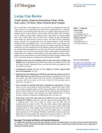 Large Cap Banks - Credit Update - Subprime Normalizing Faster