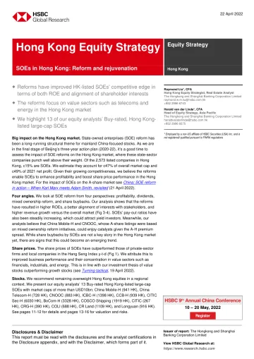 HSBC-中国投资策略-香港的国企:改革与振兴-2022.4.22-22页