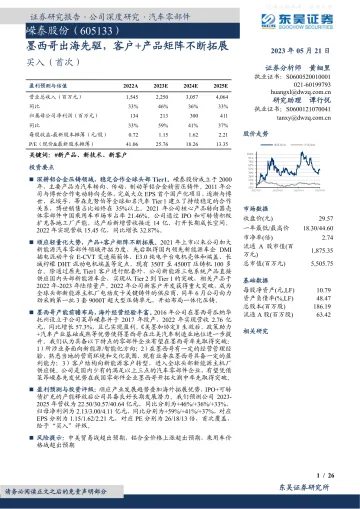 东吴证券-嵘泰股份(605133)墨西哥出海先驱,客户+产品矩阵不断拓展-230521