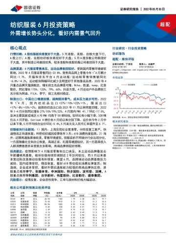 纺织服装行业6月投资策略:外需增长势头分化,看好内需景气回升-20220530-国信证券-22页