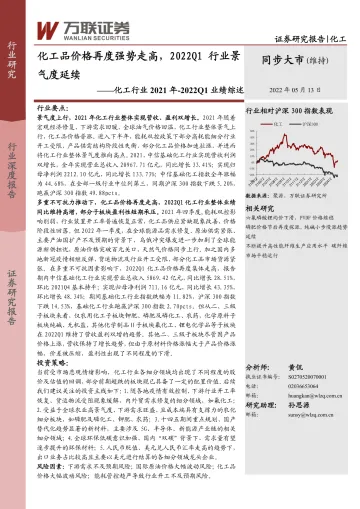 化工行业2021年_2022Q1业绩综述:化工品价格再度强势走高,2022Q1行业景气度延续-20220513-万联证券-31页