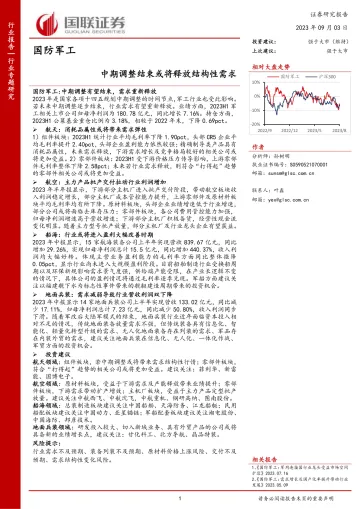 国防军工行业专题研究:中期调整结束或将释放结构性需求-20230903-国联证券-42页