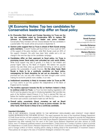 CS-UK Economy Notes Top two candidates for Conservative leadership differ on fiscal policy