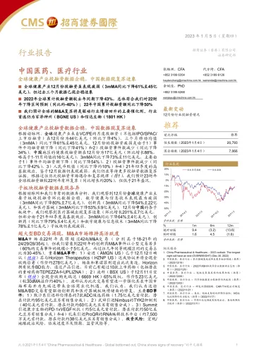 中国医药、医疗行业:全球健康产业投融资数据企稳,中国数据现复苏迹象-20230105-招商证券(香港)-24页