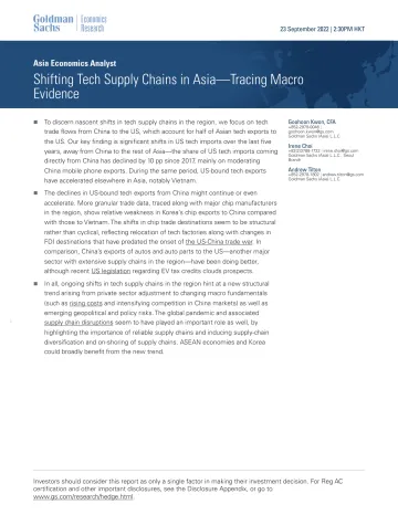 Asia Economics Analyst_ Shifting Tech Supply Chains in Asia—Tracing Macro Evidence(1)
