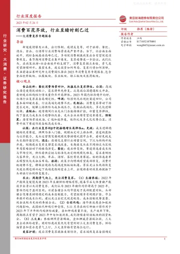 东亚前海证券-大消费行业复苏专题报告：消费百花齐放，行业至暗时刻已过-230224