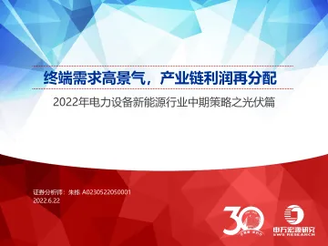 2022年电力设备新能源行业中期策略之光伏篇:终端需求高景气,产业链利润再分配-20220622-申万宏源-22页