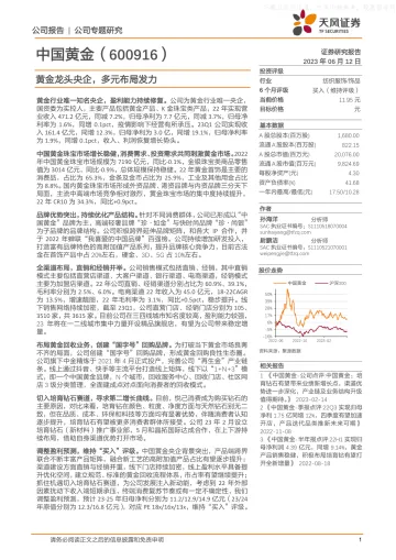 天风证券-中国黄金(600916)黄金龙头央企,多元布局发力-230612