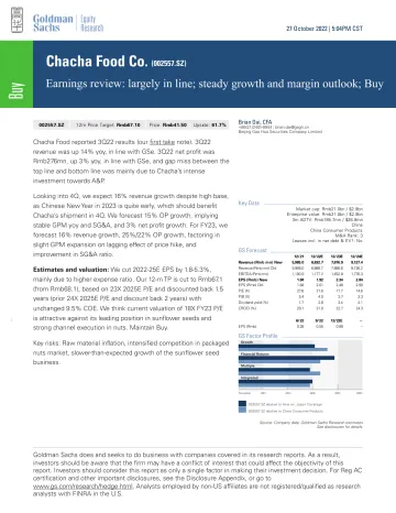 Chacha Food Co. (002557.SZ)_ Earnings review_ largely in line; steady growth and margin outlook; Buy(1)