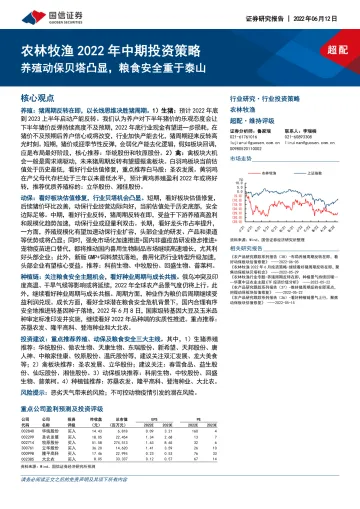 农林牧渔行业2022年中期投资策略:养殖动保贝塔凸显,粮食安全重于泰山-20220612-国信证券-46页