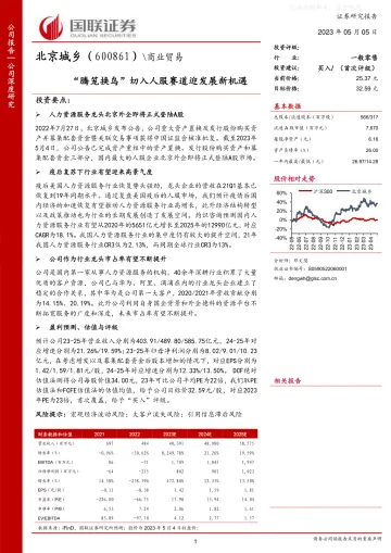 国联证券-北京城乡(600861)“腾笼换鸟”切入人服赛道迎发展新机遇-230505