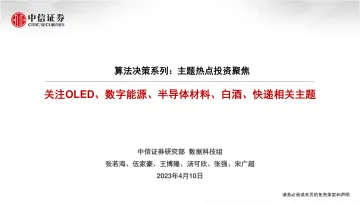 中信证券-算法决策系列:主题热点投资聚焦,关注OLED、数字能源、半导体材料、白酒、快递相关主题-230410