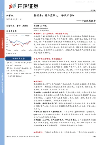 开源证券-计算机行业深度报告,数据库:潜力空间大,替代正当时-230221