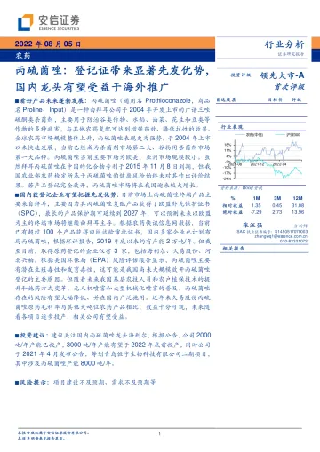 农药行业:丙硫菌唑,登记证带来显著先发优势,国内龙头有望受益于海外推广-20220805-安信证券-15页