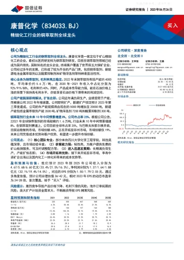 国信证券-康普化学(834033)精细化工行业的铜萃取剂全球龙头-230626