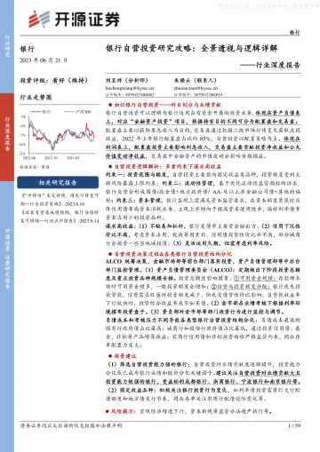 开源证券-银行行业深度报告:银行自营投资研究攻略,全景透视与逻辑详解-230621