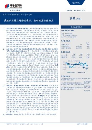 农业2021年报&2022年一季报总结:养殖产业链业绩全面承压,底部配置价值凸显-20220523-华创证券-32页
