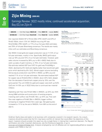 Zijin Mining (2899.HK)_ Earnings Review_ 3Q22 mostly inline; continued accelerated acquisition; Buy (CL) on Zijin-H(1)