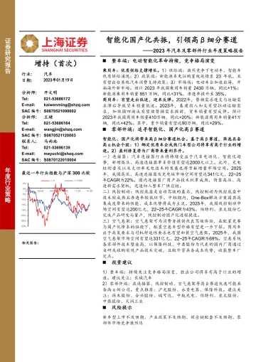 2023年汽车及零部件行业年度策略报告:智能化国产化共振,引领高β细分赛道-20230119-上海证券-44页