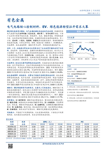 有色金属行业深度:电气电路核心控制材料,EV、绿色能源转型拉开需求大幕-20220517-国盛证券-88页